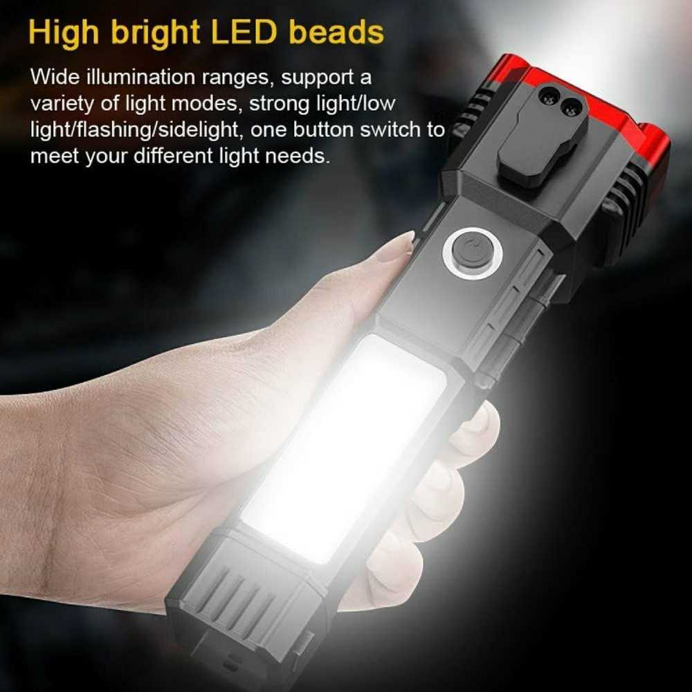 Versatile High Power Led Flashlight Focus Light Power Bank and Window Hammer